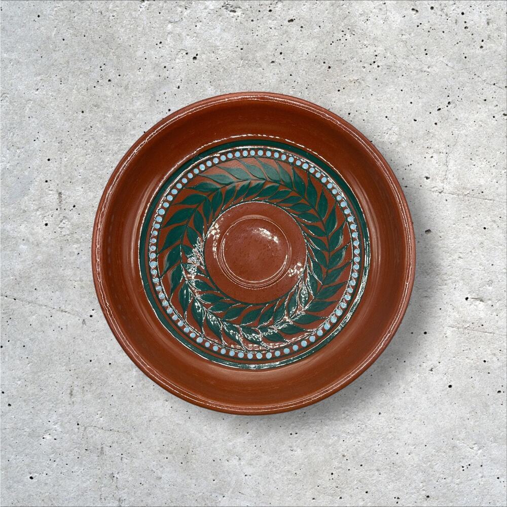 Artist Signed Handmade Painted Glazed Terracotta Red Clay Pottery Plate